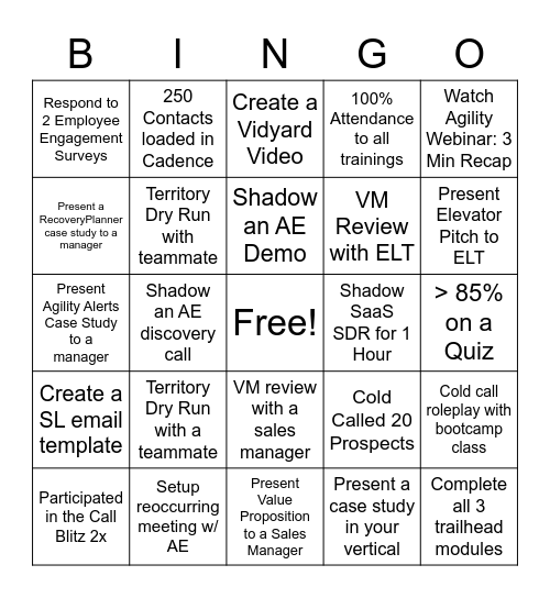 SaaS ENT SDR Bootcamp BINGO Card