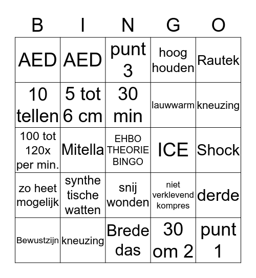 EHBO Theorie Bingo Card