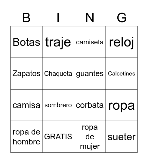 1 Bingo Card