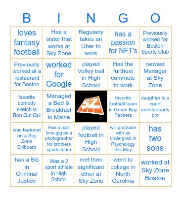 Sky Zone Bingo Card