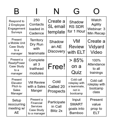 RS ENT SDR Bootcamp BINGO Card
