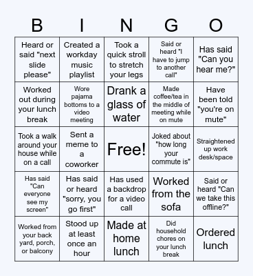 Remote Work Bingo! Bingo Card