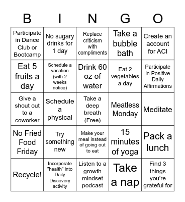 Love Yourself Bingo Card