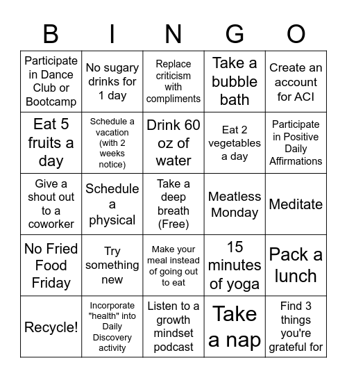 Love Yourself Bingo Card