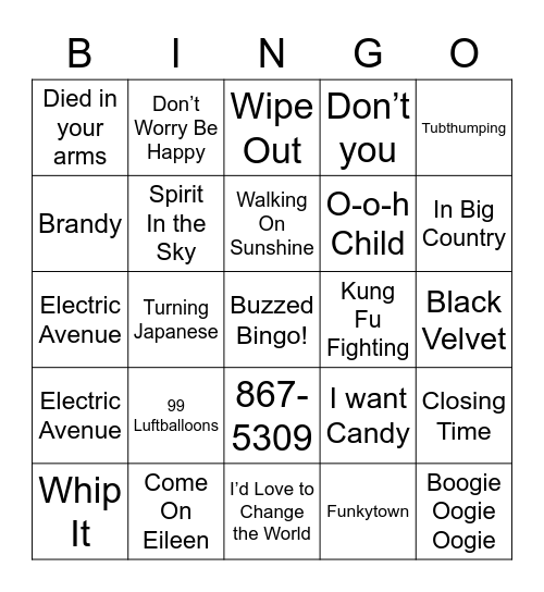 One Hit Wonders Bingo Card