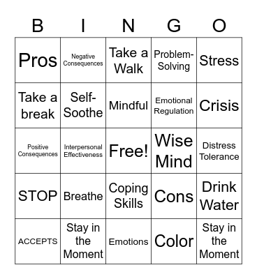 Mindfulness Bingo Card