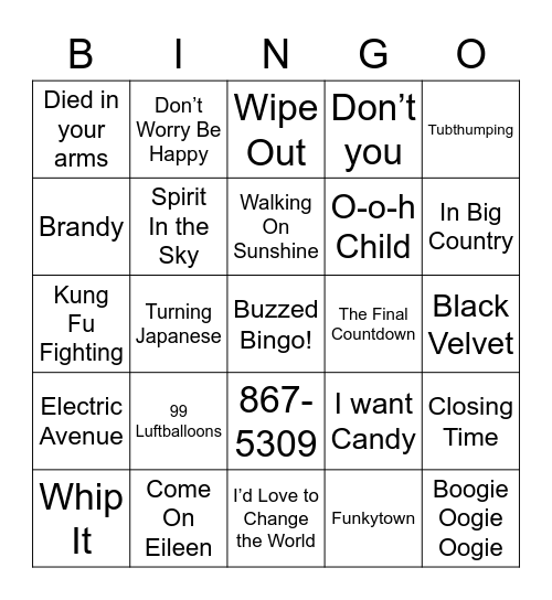 One Hit Wonders Bingo Card