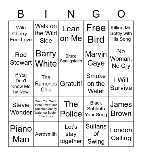 Les années 1970' Bingo Card