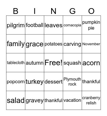 Thanksgiving Bingo Card