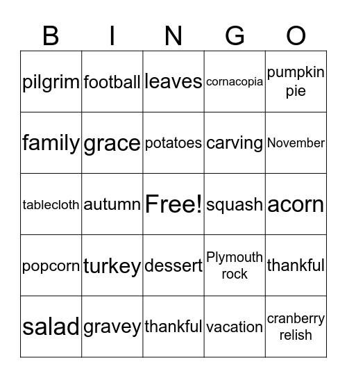Thanksgiving Bingo Card