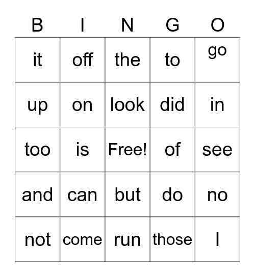 Sight Words 1 Bingo Card