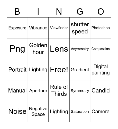 Photography Bingo Card