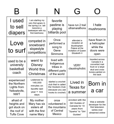 WHO AM I? Bingo Card