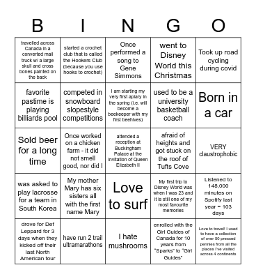 WHO AM I? Bingo Card