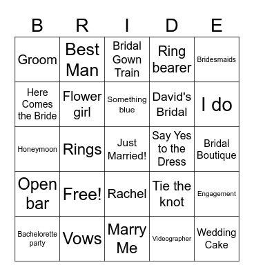 Happy Bridal Shower, Rachel! Bingo Card