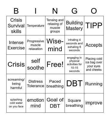 TIPP (Survival Skills) Bingo Card