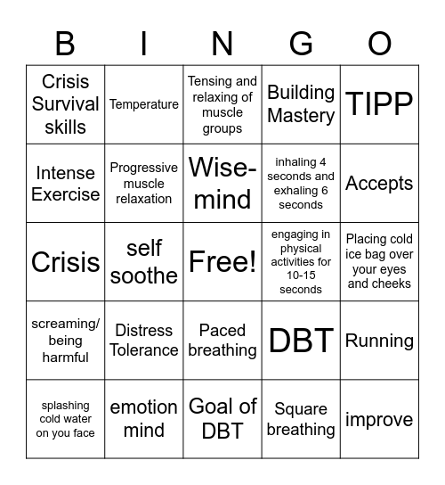 TIPP (Survival Skills) Bingo Card