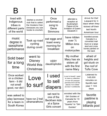 WHO AM I? Bingo Card