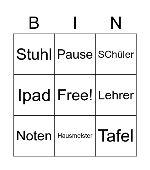 Schule Bingo Card