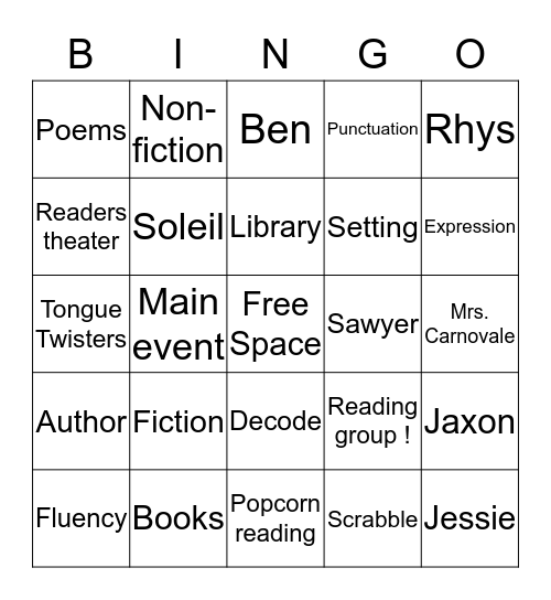 Reading group Bingo  Bingo Card