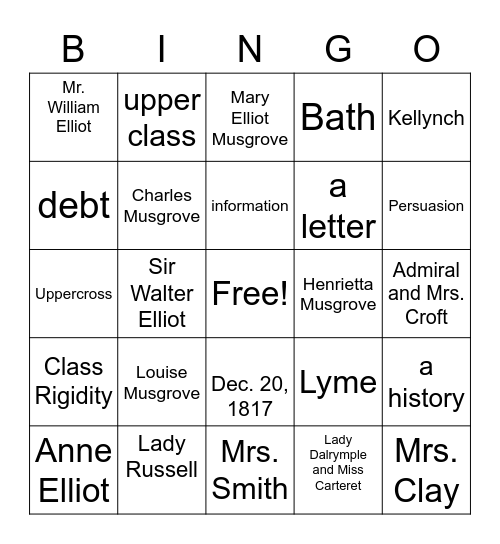 Persuasion Bingo Card