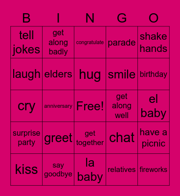 Special Occasions Bingo Card