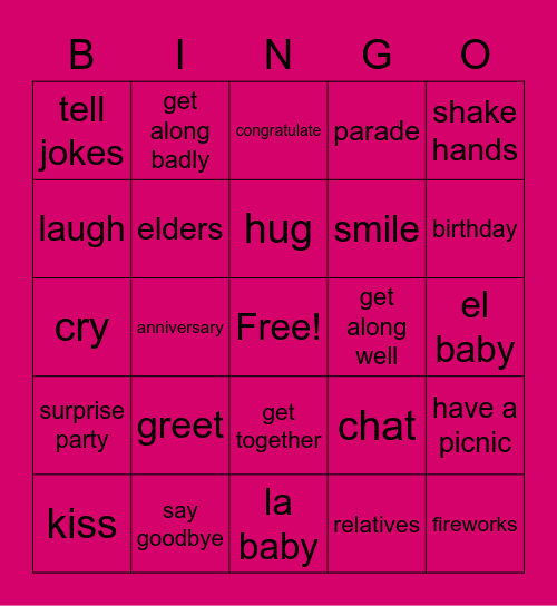 Special Occasions Bingo Card