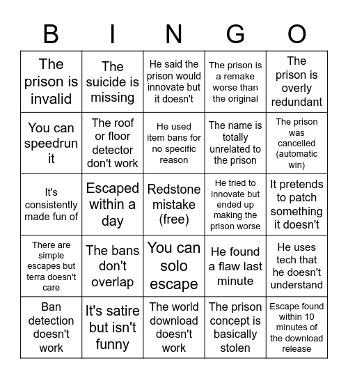 Terra Prison Bingo Card