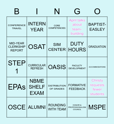 M3/M4 JANUARY RETREAT BINGO! Bingo Card