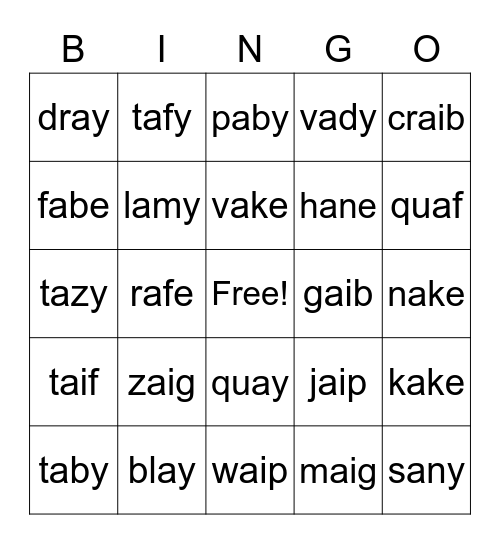 ALIEN ai, ay, a-e and a Bingo Card