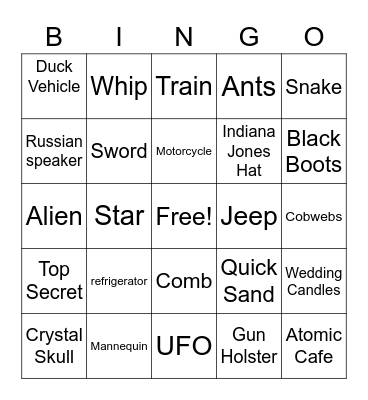 Indiana Jones and the Crystal Skull Bingo Card