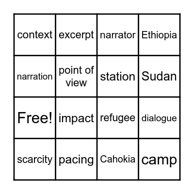 Vocabulary Bingo Card