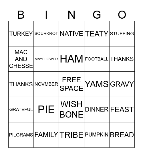 Thanksgiving Bingo Card