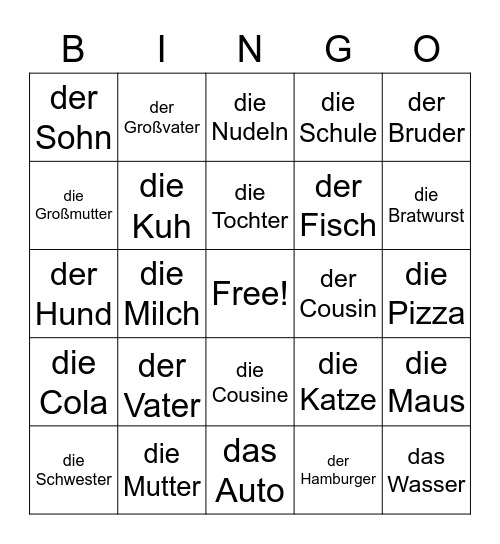 Cognate Bingo Card