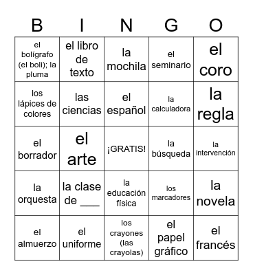 MS1_LAS CLASES Y LAS COSAS DE LA ESCUELA Bingo Card