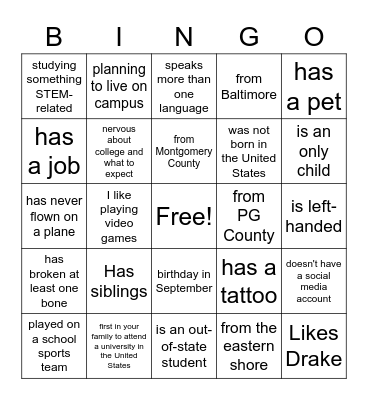 Experience Bingo Card