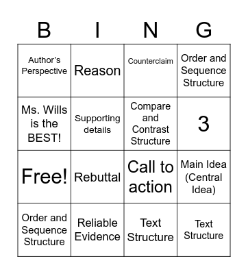 Vocabulary Bingo Card