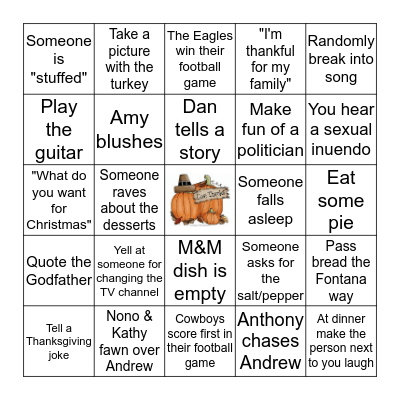 Fontana Thanksgiving Bingo Card