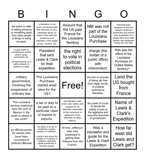 8th 3rd 9-Wks Vocabulary Bingo Card