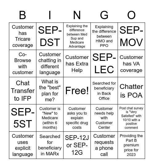 Chat Bingo! Bingo Card