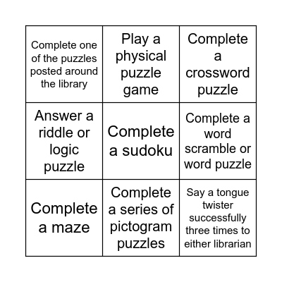 Puzzle Week Bingo Card