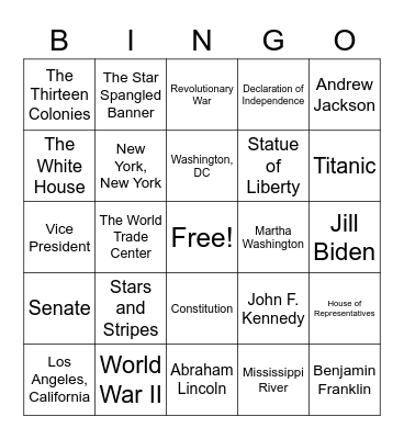 Soc. Studies Trivia Bingo Card