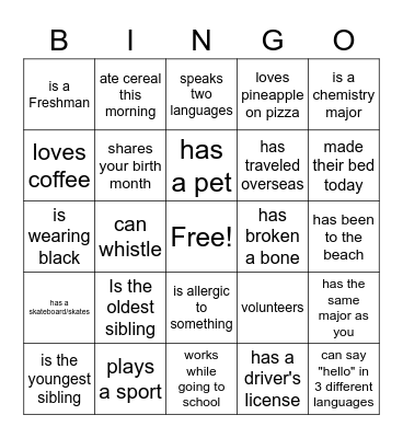 People Bingo: Find someone who.... Bingo Card