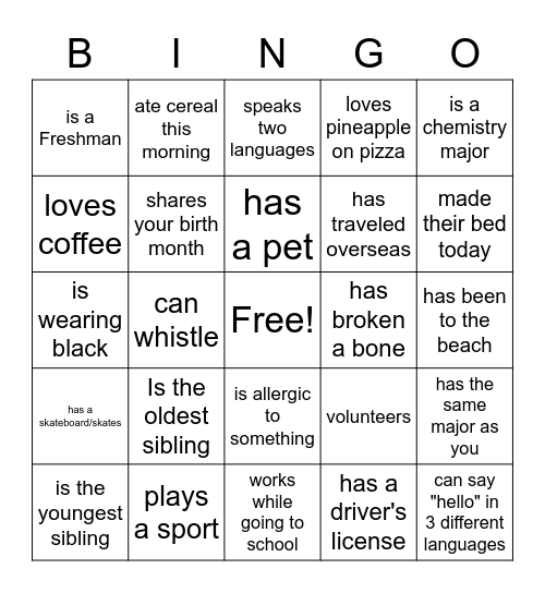 People Bingo: Find someone who.... Bingo Card