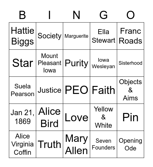 PEO BINGO Card