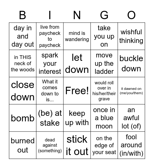 Unit 3 and 4 Bingo Card