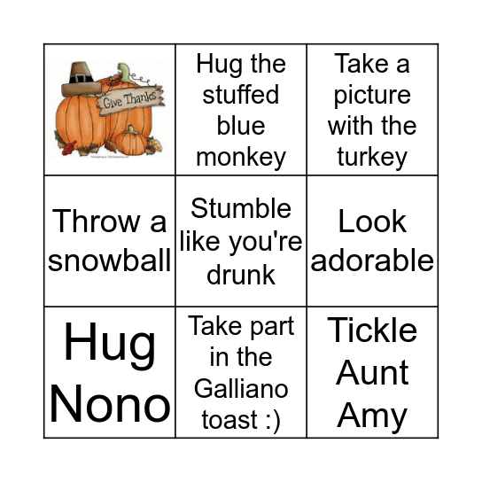 Fontana Thanksgiving Bingo Card