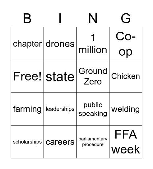 FFA Bingo Card