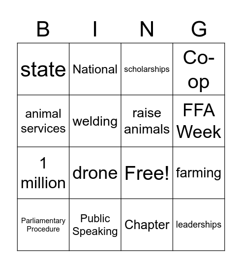 FFA Bingo Card