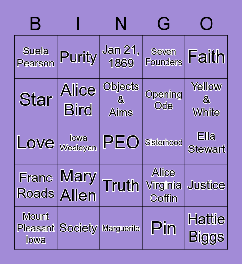 PEO BINGO /AY Bingo Card